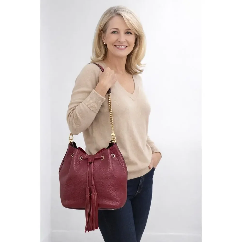 GUCCI Miss Bamboo Pebble Calfskin Bucket Bag